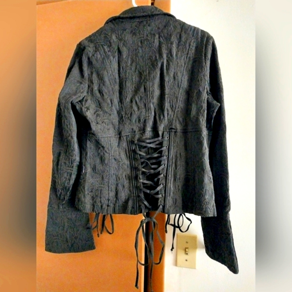 Vintage Y2K Tripp nyc black brocade corset lace-up victorian vampire jacket - Picture 5 of 12